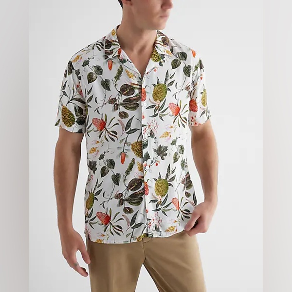 Express Men's Plant Print Rayon Short Sleeve Shirt Size Small